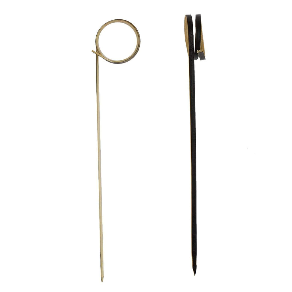 100 pcs 4.75 in long Black Natural Sustainable Bamboo Skewers Cocktail Picks with Loop Ring