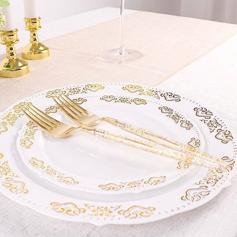 24 Clear Disposable Plastic Forks with Gold Glittered Handle