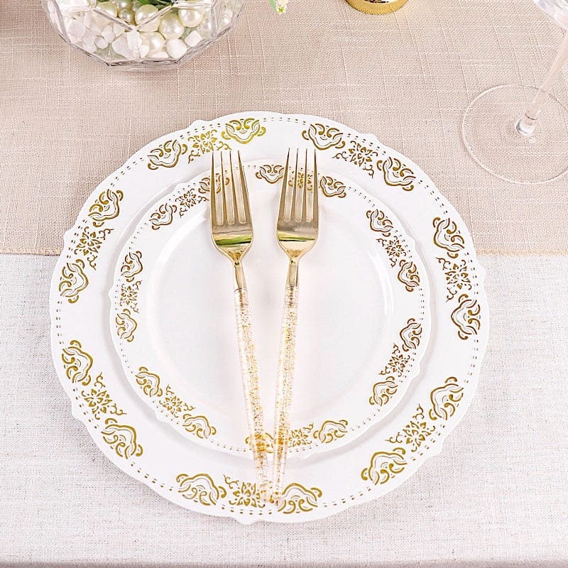 24 Clear Disposable Plastic Forks with Gold Glittered Handle
