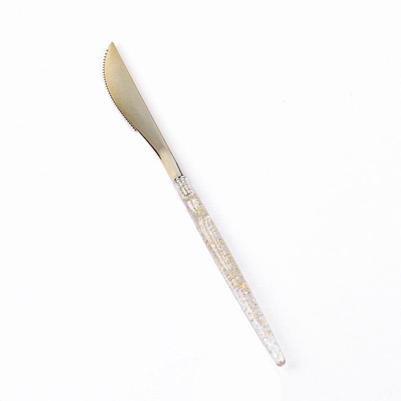 24 Clear Disposable Plastic Knives with Gold Glittered Handle