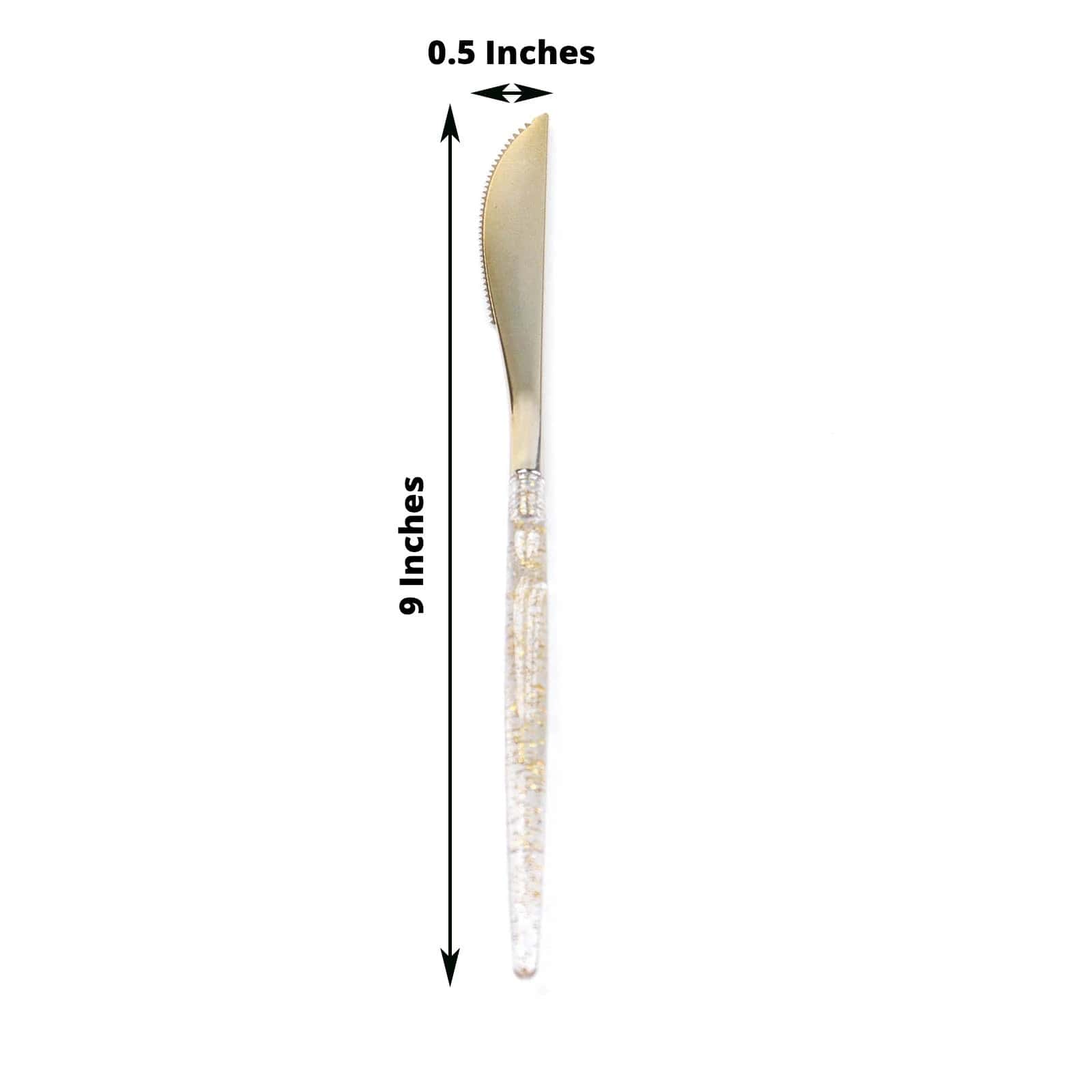 24 Clear Disposable Plastic Knives with Gold Glittered Handle