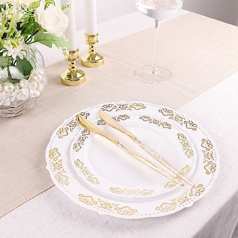 24 Clear Disposable Plastic Knives with Gold Glittered Handle
