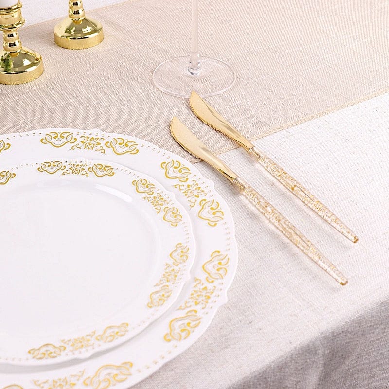 24 Clear Disposable Plastic Knives with Gold Glittered Handle