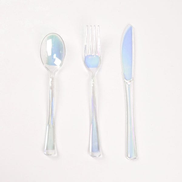 24 Iridescent Disposable Plastic Cutlery Spoon Fork and Knife Set