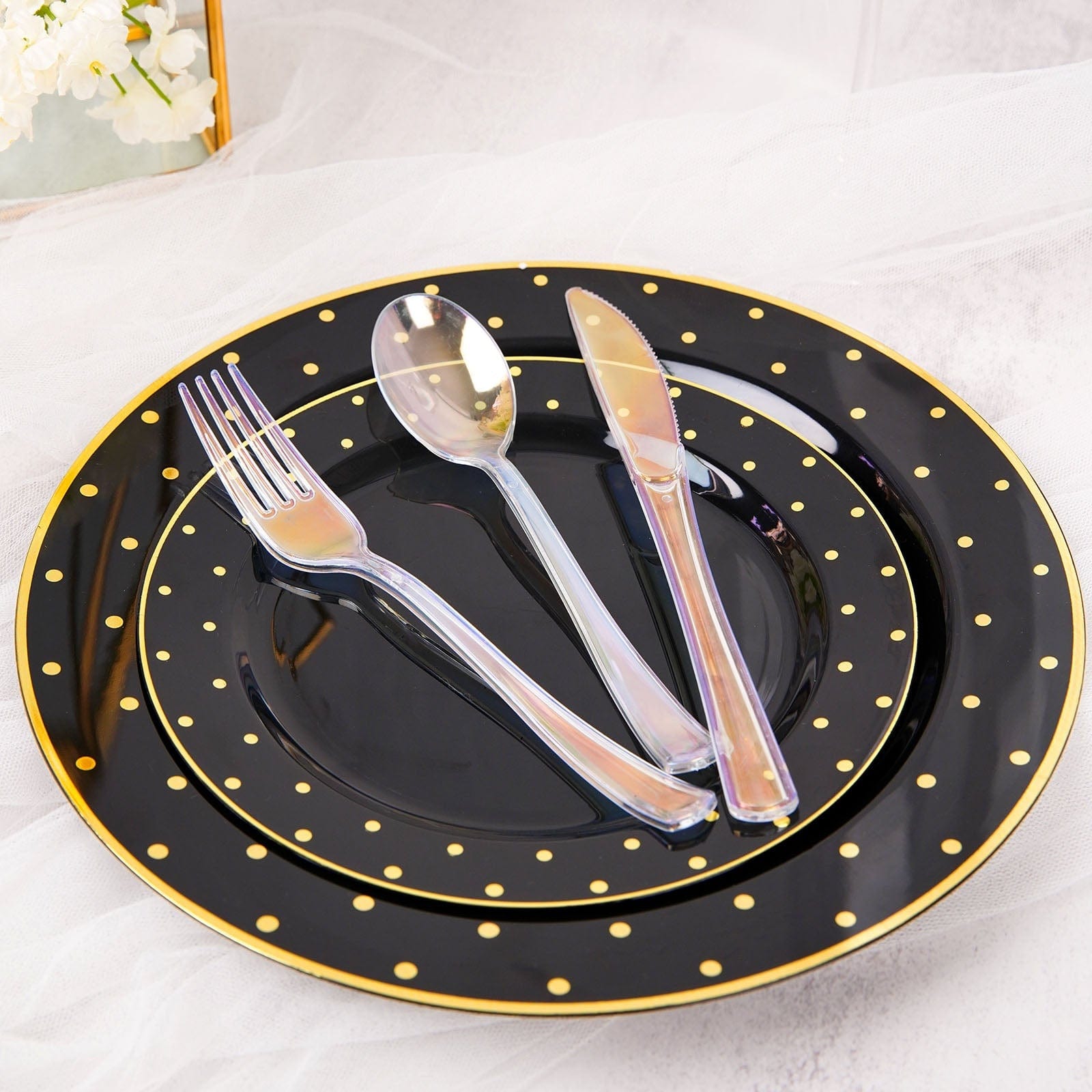 24 Iridescent Disposable Plastic Cutlery Spoon Fork and Knife Set