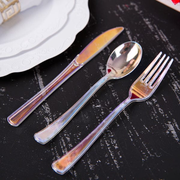 24 Iridescent Disposable Plastic Cutlery Spoon Fork and Knife Set