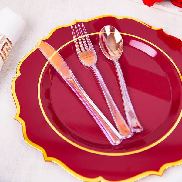 24 Iridescent Disposable Plastic Cutlery Spoon Fork and Knife Set