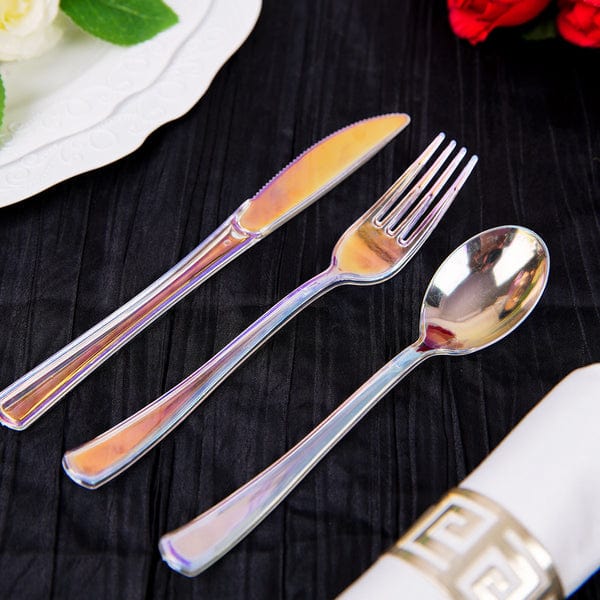 24 Iridescent Disposable Plastic Cutlery Spoon Fork and Knife Set