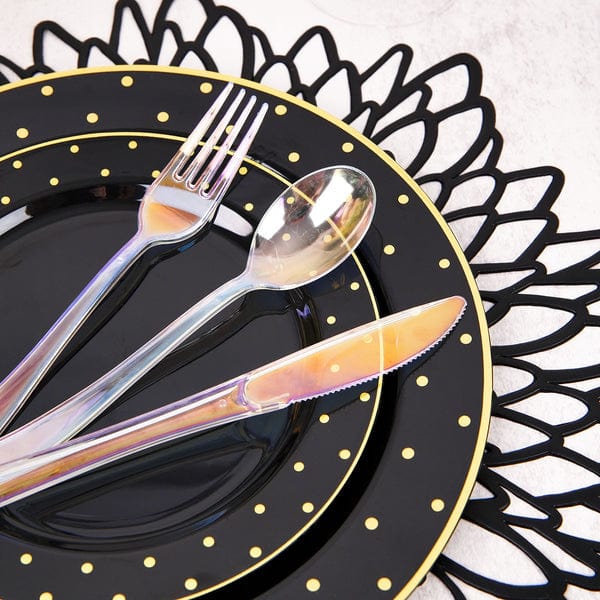 24 Iridescent Disposable Plastic Cutlery Spoon Fork and Knife Set