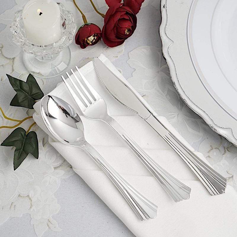 24 pcs Silver Disposable Plastic Party Set Spoons, Forks, and Knives