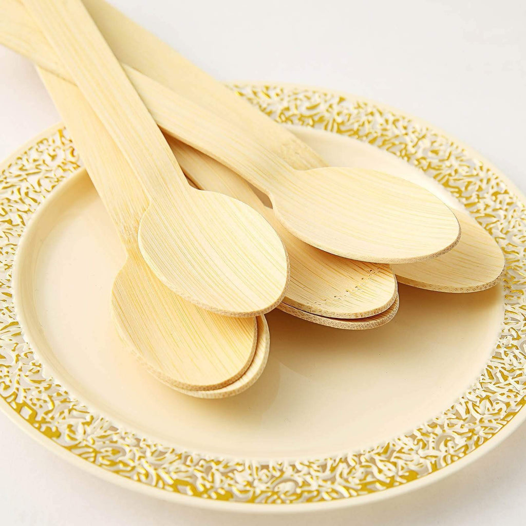 25 pcs 6.5" Natural Bamboo Spoons