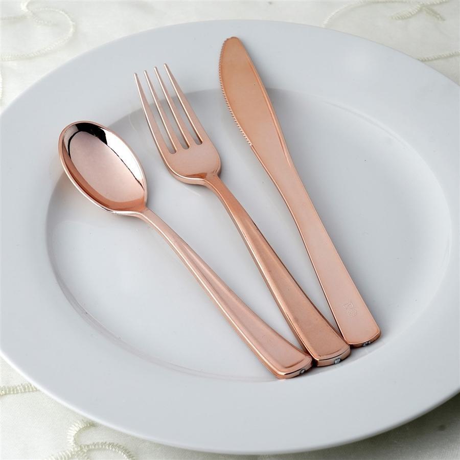 30 pcs Rose Gold Metallic Set Spoons, Forks, and Knives