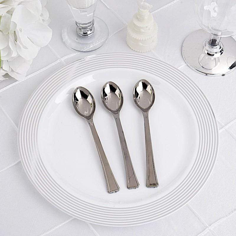 36 pcs 4" Silver Disposable Plastic Party Dessert Spoons