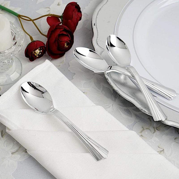 36 pcs 5" Polished Silver Disposable Plastic Party Spoons