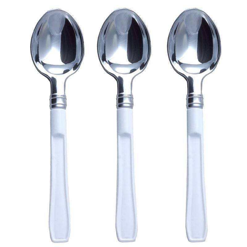 36 pcs 5" Silver Plastic Spoons with White Handle