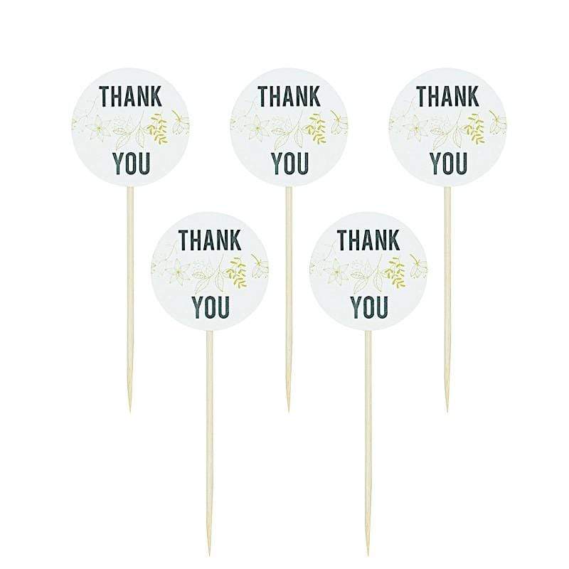 50 Natural 5.5 in Sustainable Bamboo Thank You Tag Skewers Cocktail Picks