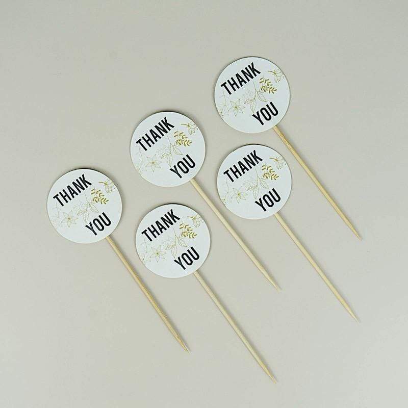 50 Natural 5.5 in Sustainable Bamboo Thank You Tag Skewers Cocktail Picks