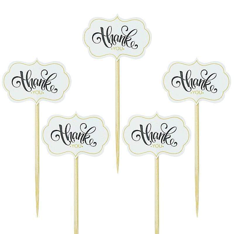 50 Natural 5 in Sustainable Bamboo Cloud Thank You Tag Skewers Cocktail Picks