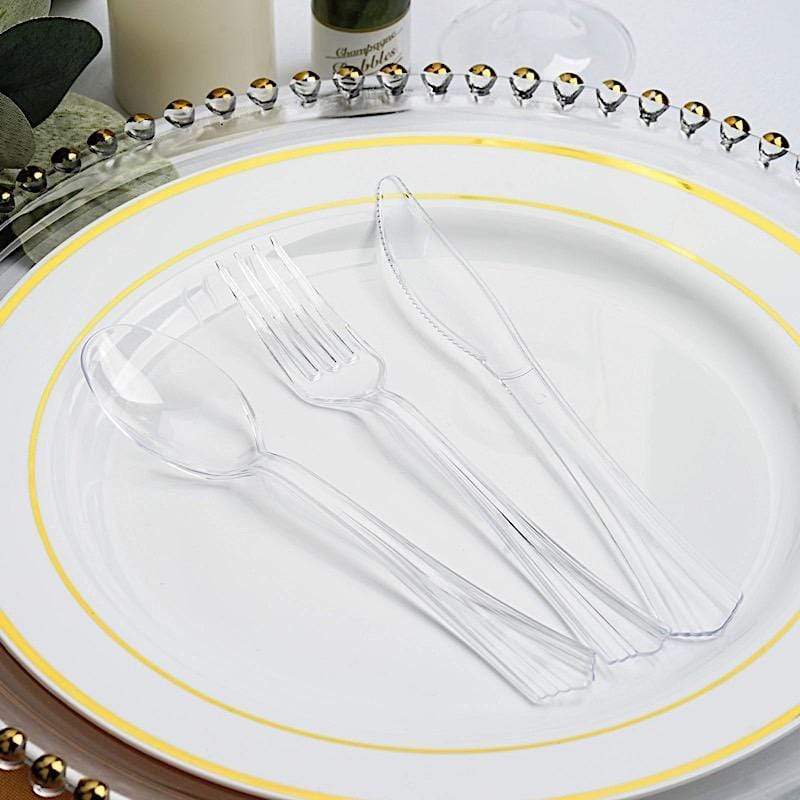 75 pcs Clear Disposable Plastic Party Spoons, Forks, and Knives Set