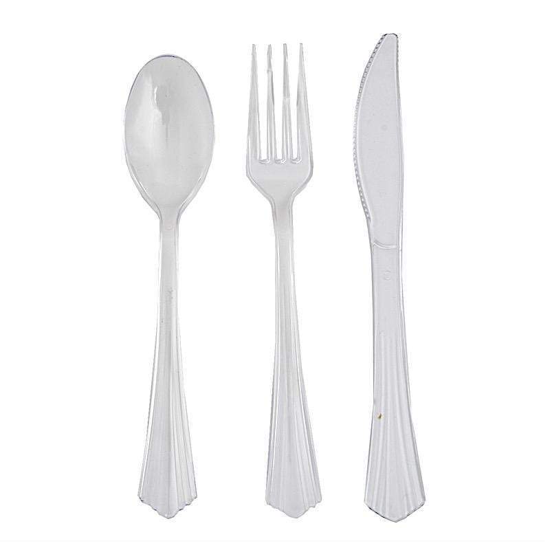 75 pcs Clear Disposable Plastic Party Spoons, Forks, and Knives Set