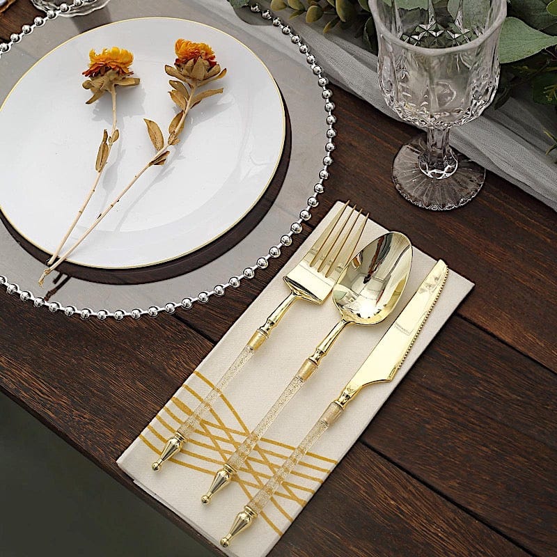 24 Disposable Plastic Cutlery with Roman Column Handle Spoon Fork and Knife Set