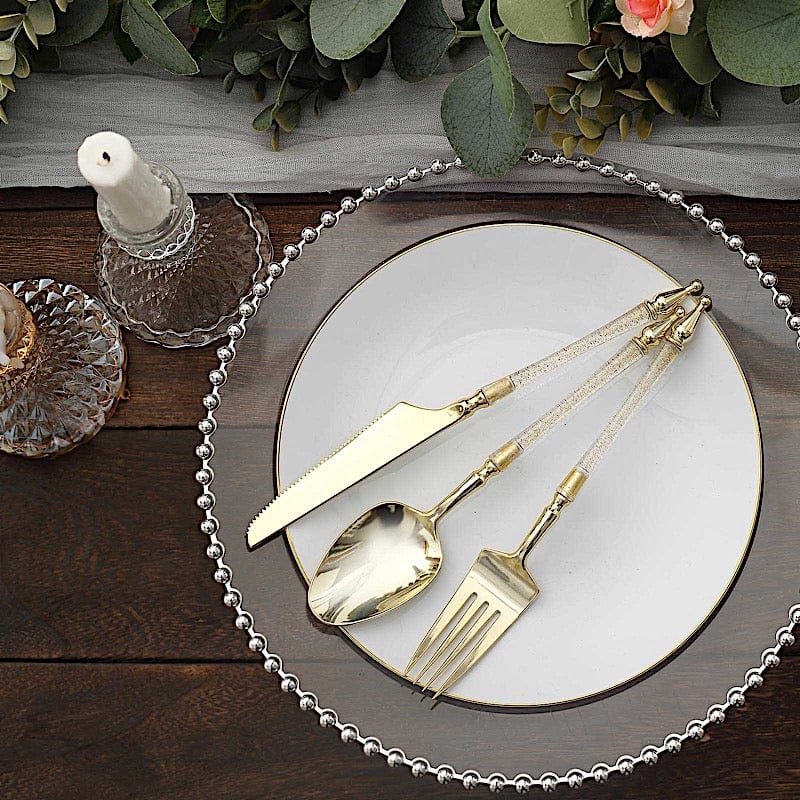 24 Disposable Plastic Cutlery with Roman Column Handle Spoon Fork and Knife Set