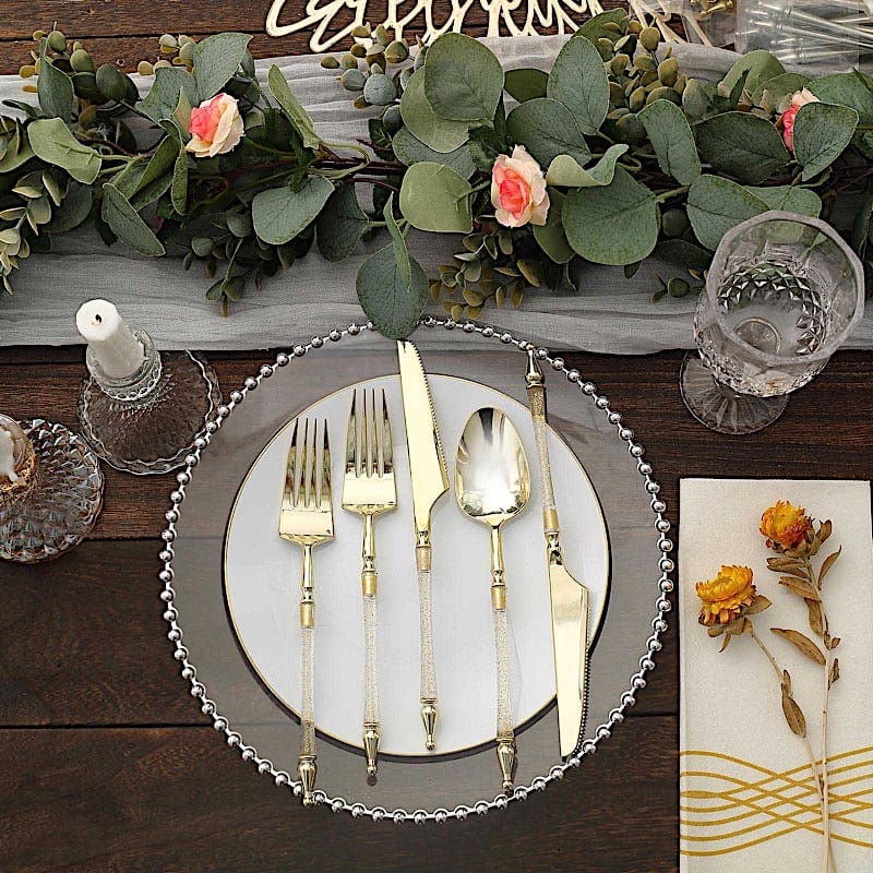 24 Disposable Plastic Cutlery with Roman Column Handle Spoon Fork and Knife Set