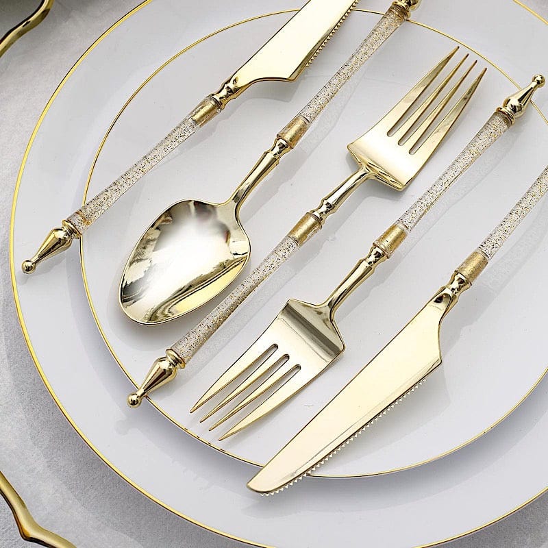 24 Disposable Plastic Cutlery with Roman Column Handle Spoon Fork and Knife Set