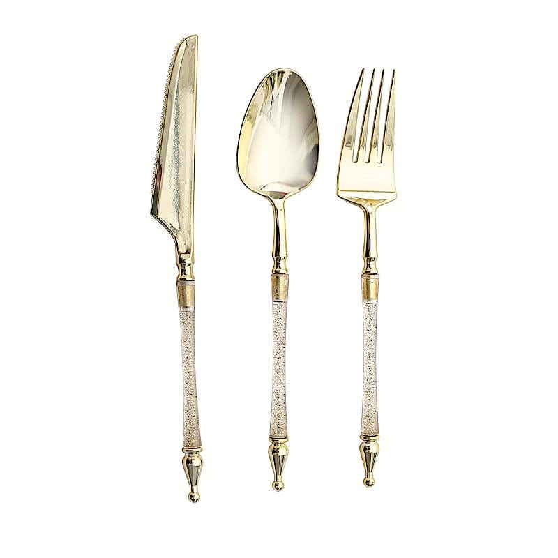 24 Disposable Plastic Cutlery with Roman Column Handle Spoon Fork and Knife Set