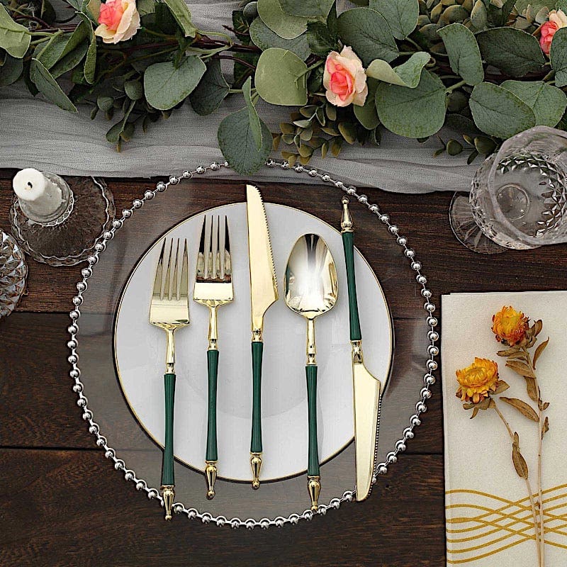 24 Disposable Plastic Cutlery with Roman Column Handle Spoon Fork and Knife Set