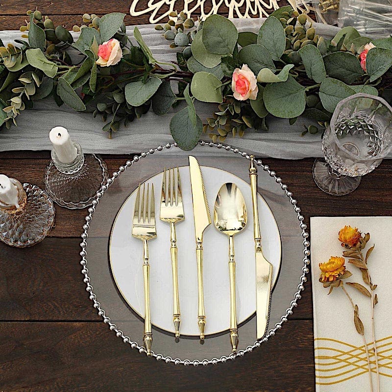 24 Disposable Plastic Cutlery with Roman Column Handle Spoon Fork and Knife Set