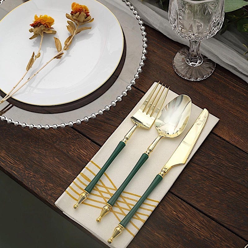 24 Disposable Plastic Cutlery with Roman Column Handle Spoon Fork and Knife Set