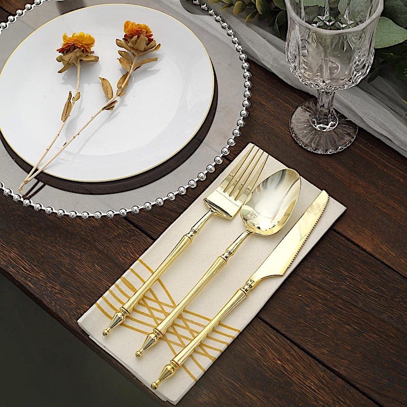24 Disposable Plastic Cutlery with Roman Column Handle Spoon Fork and Knife Set