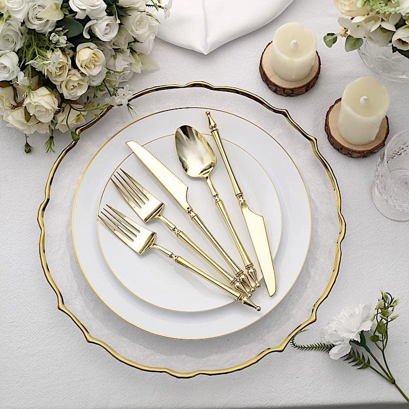 24 Disposable Plastic Cutlery with Roman Column Handle Spoon Fork and Knife Set