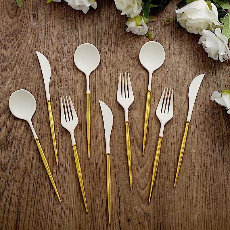 24 Disposable Plastic Cutlery Spoon Fork and Knife Set