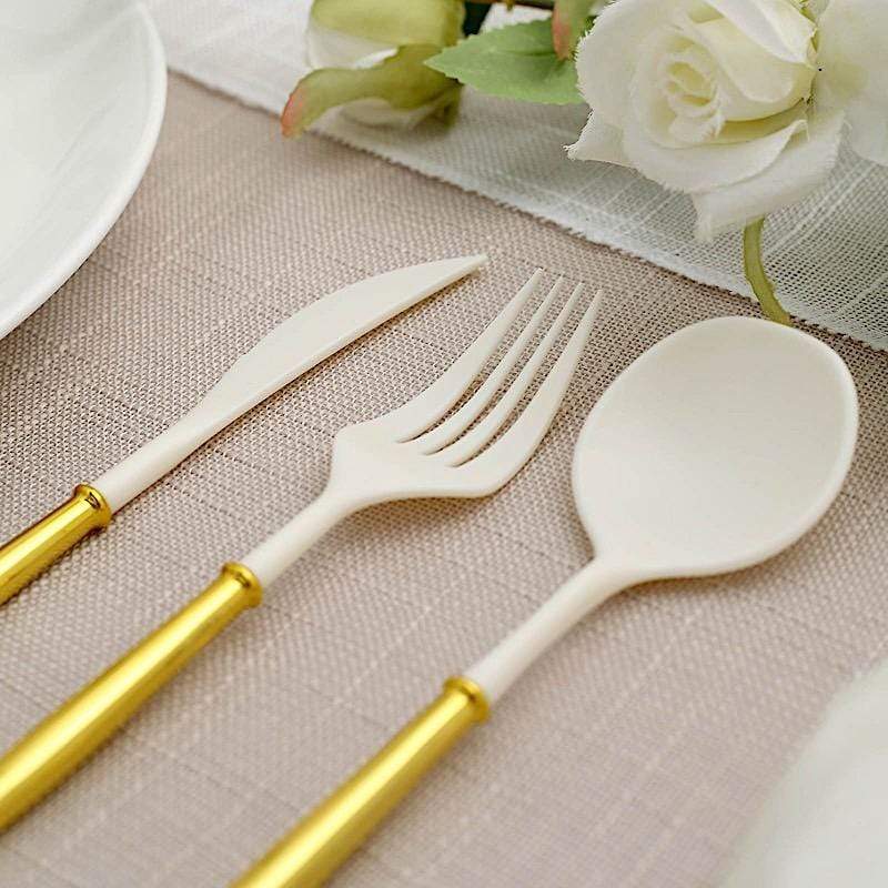 24 Disposable Plastic Cutlery Spoon Fork and Knife Set