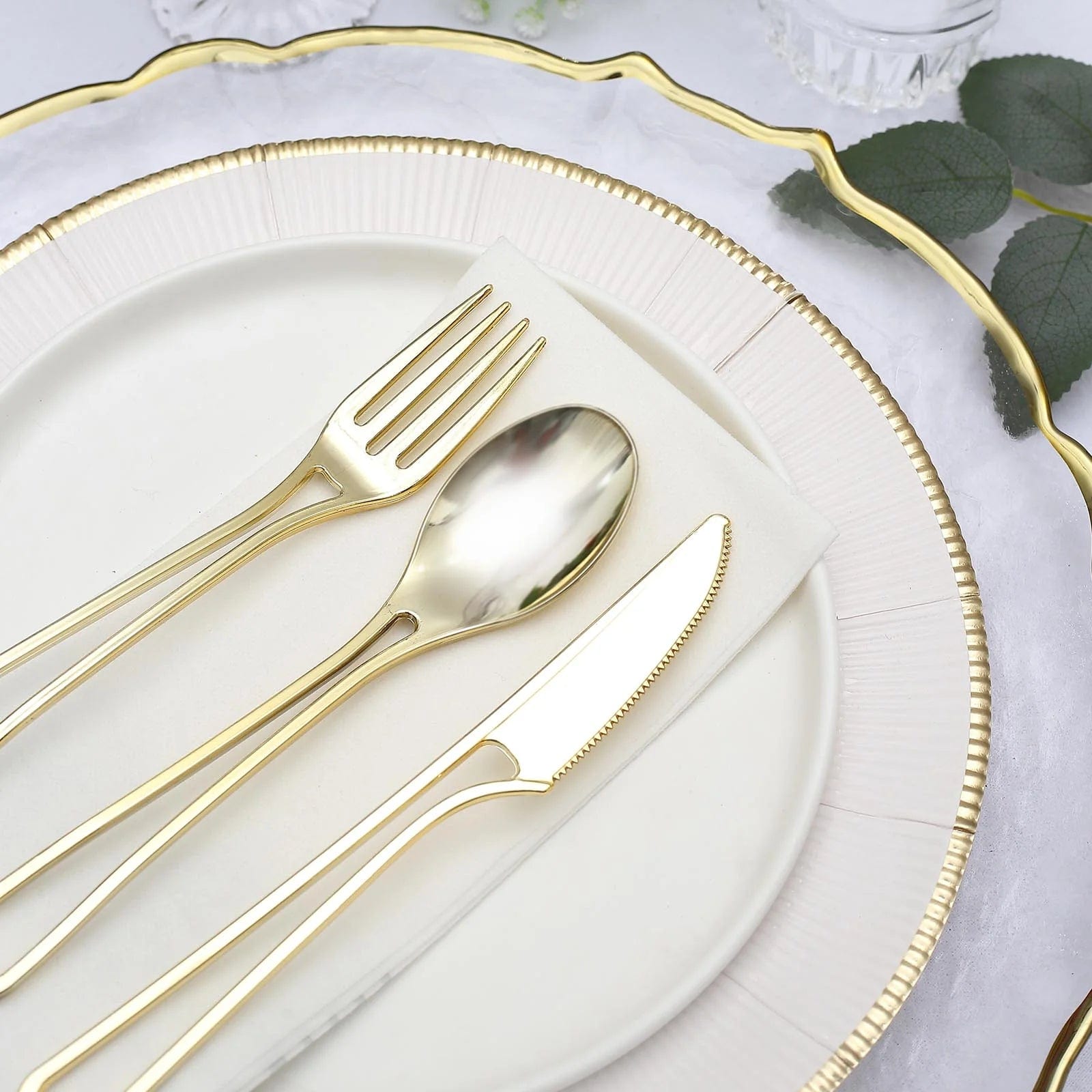 24 Disposable Plastic Cutlery with Hollow Handle Spoons Forks and Knives Set