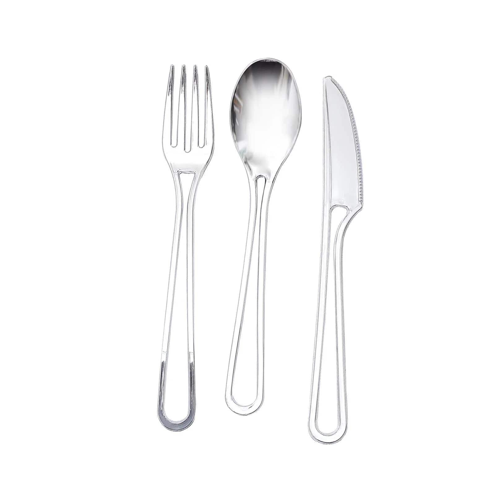 24 Disposable Plastic Cutlery with Hollow Handle Spoons Forks and Knives Set