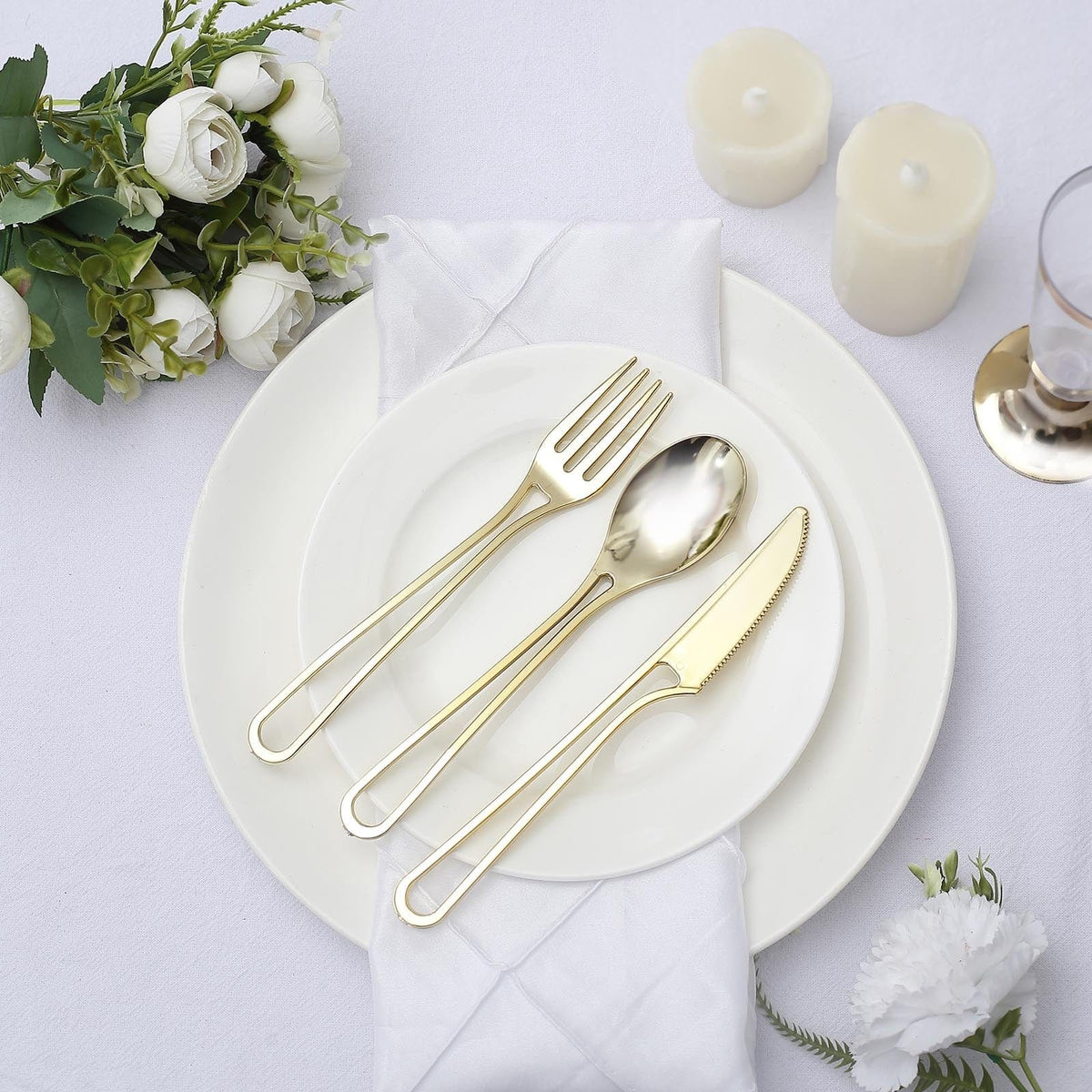 24 Plastic Cutlery with Hollow Handle Spoons Forks and Knives Set
