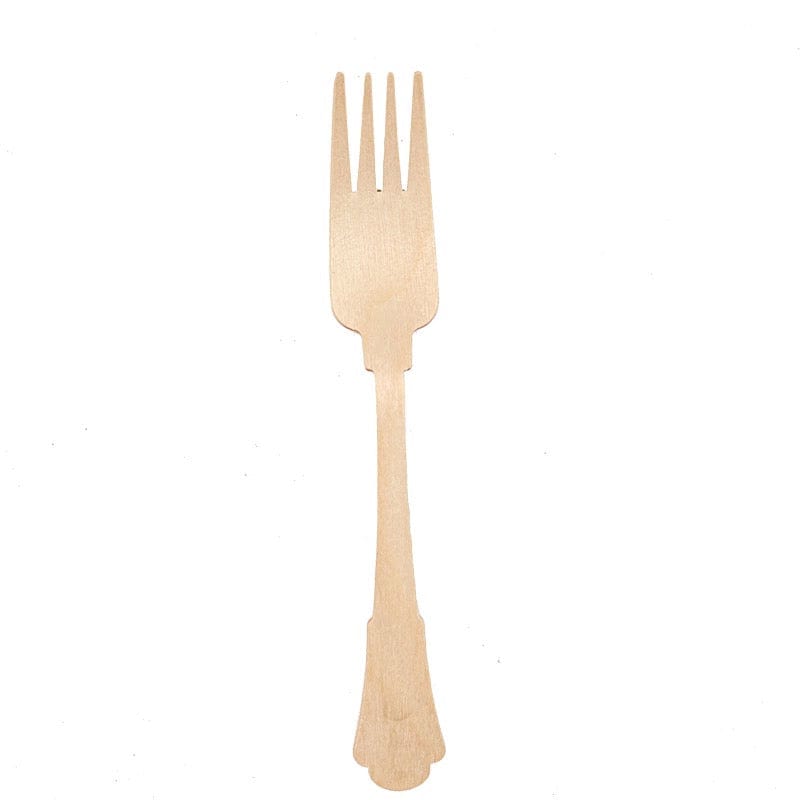 24 Natural 7.5 in Disposable Birchwood Forks with Baroque Design