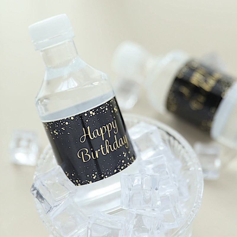 24 Black Gold Happy Birthday Water Bottle Stickers Waterproof Labels ...