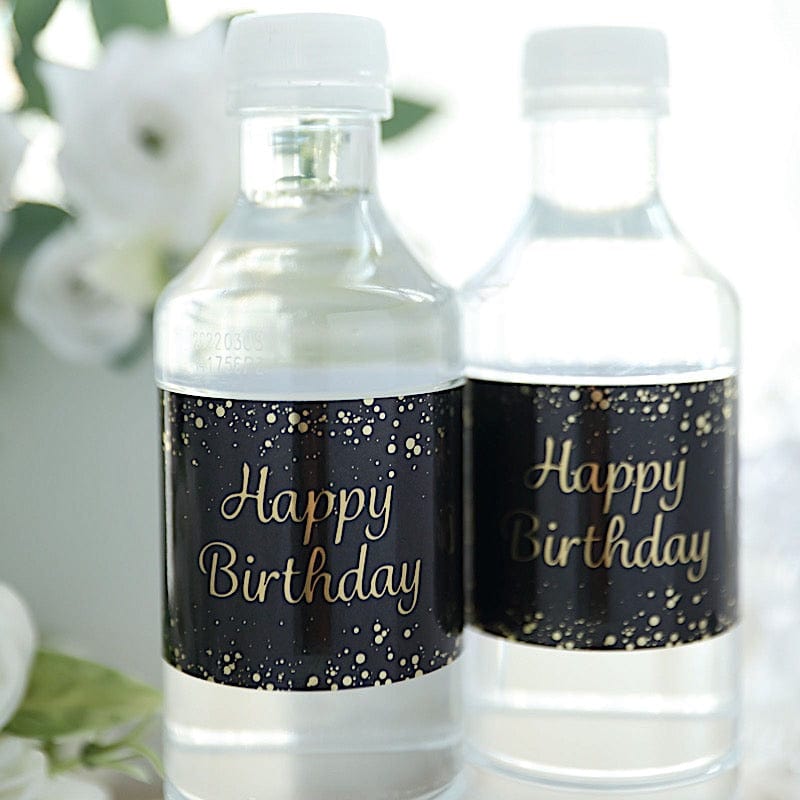 24 Black Gold Happy Birthday Water Bottle Stickers Waterproof Labels ...