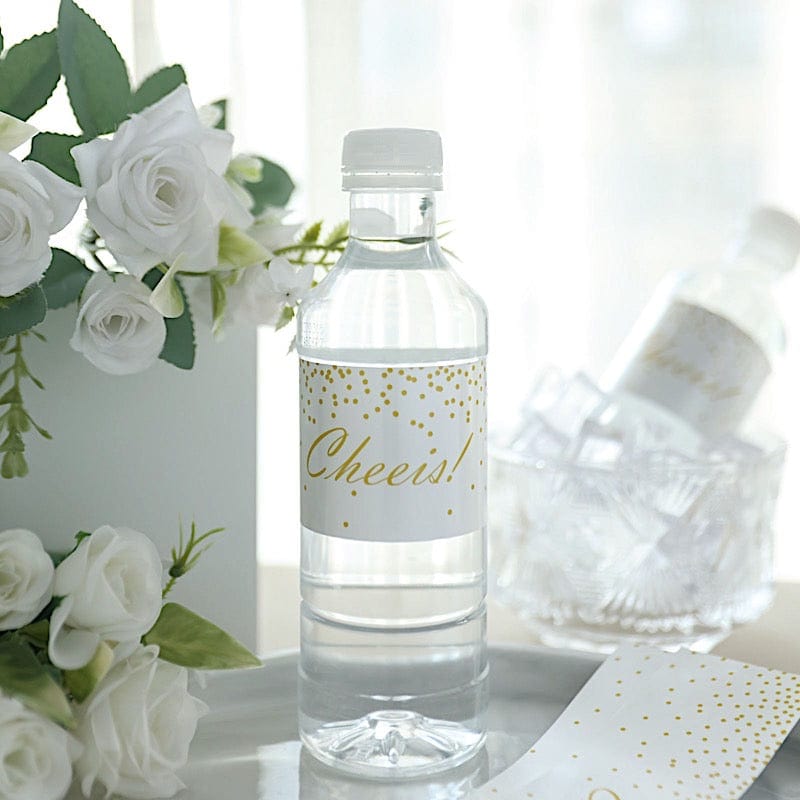 24 White Gold Cheers Party Water Bottle Stickers Waterproof Labels ...