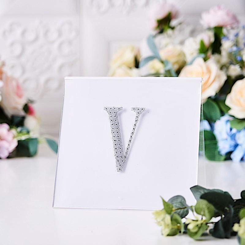 4 in Letter Silver Self-Adhesive Rhinestones Gems Sticker