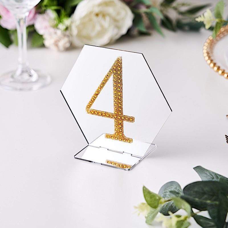 4 in Number Gold Self-Adhesive Rhinestones Gems Sticker