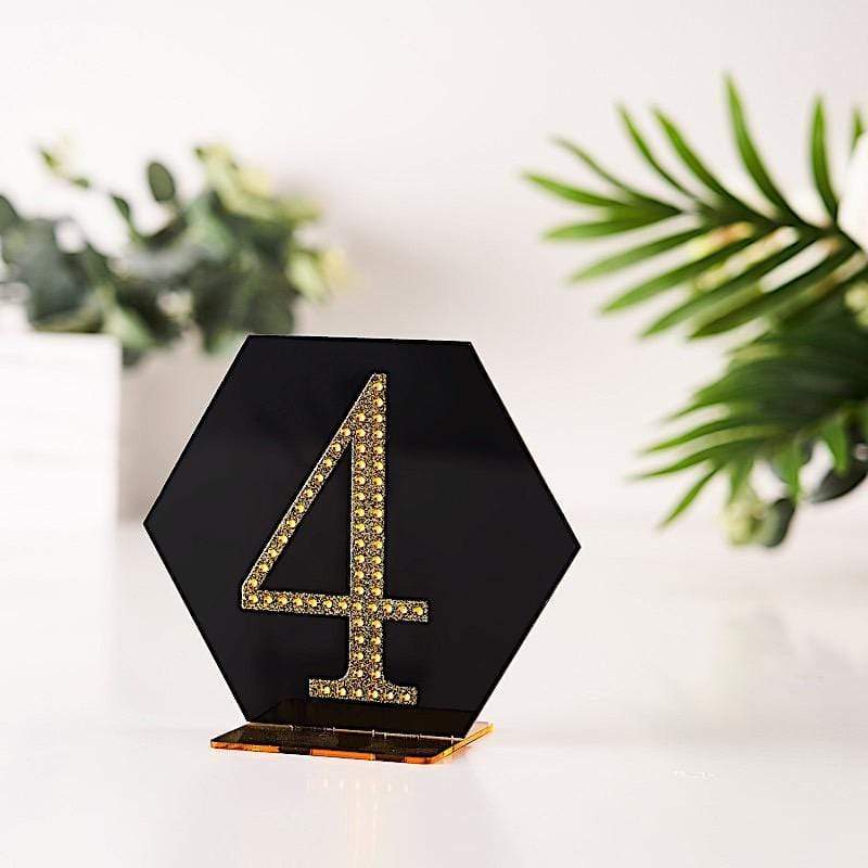 4 in Number Gold Self-Adhesive Rhinestones Gems Sticker