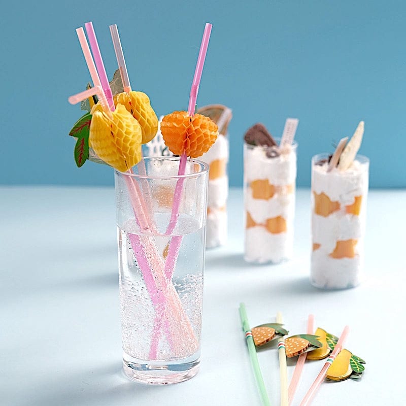 50 Assorted Mini Tropical Fruit Disposable Plastic Drinking Straws