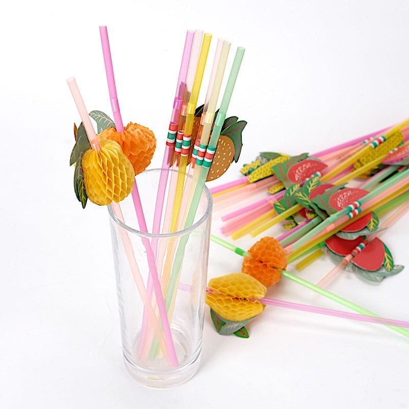 50 Assorted Mini Tropical Fruit Disposable Plastic Drinking Straws