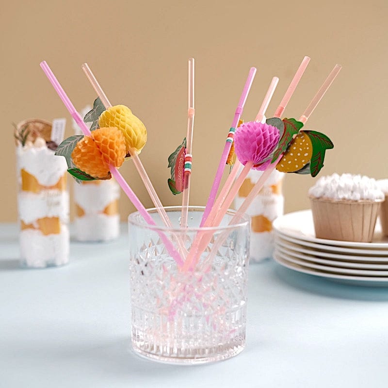 50 Assorted Mini Tropical Fruit Disposable Plastic Drinking Straws