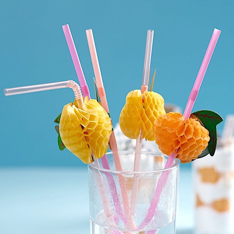 50 Assorted Mini Tropical Fruit Disposable Plastic Drinking Straws